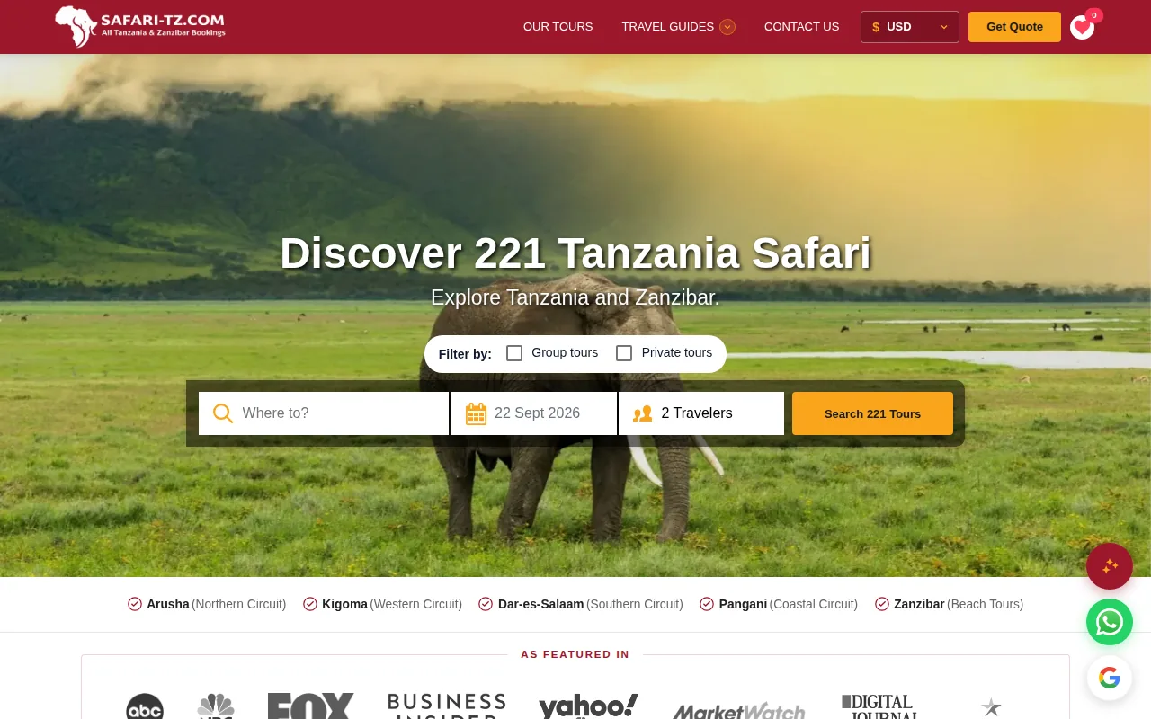 Screenshot of the Safari‑TZ.com website