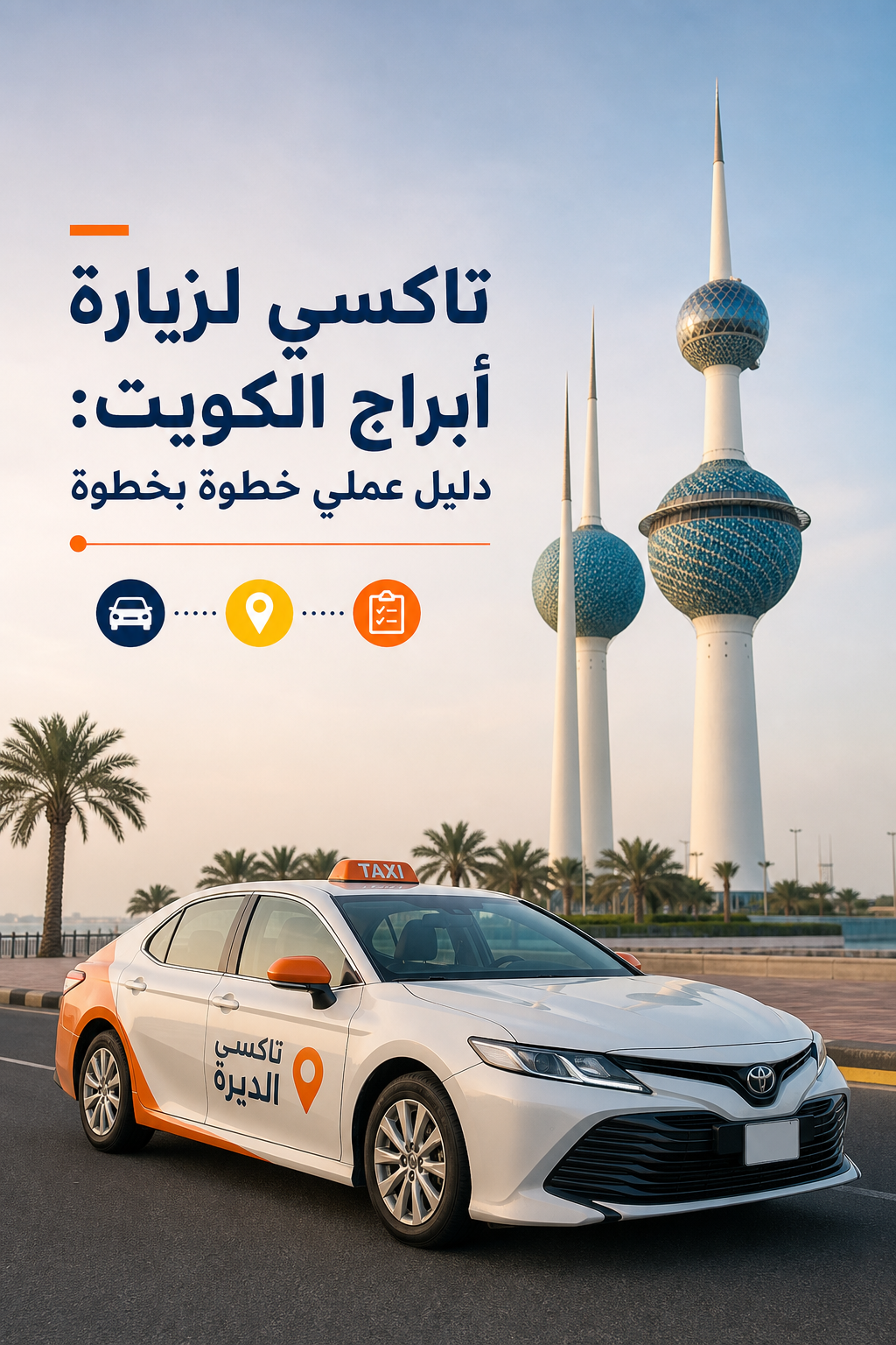 A photorealistic image related to تاكسي-لزيارة-أبراج-الكويت-دليل-عملي-خطوة-بخطوة. Alt: تاكسي-لزيارة-أبراج-الكويت-دليل-عملي-خطوة-بخطوة