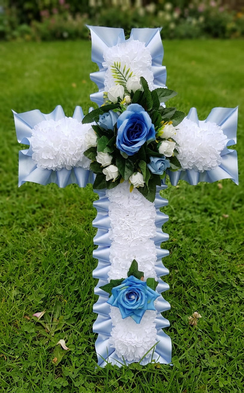 artificial funeral flowers cross wreath2